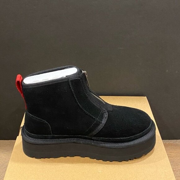 UGG Women's Neumel Platform Zip Black Ankle Short Boots Bootie Shoes Flats NEW - Picture 2 of 4